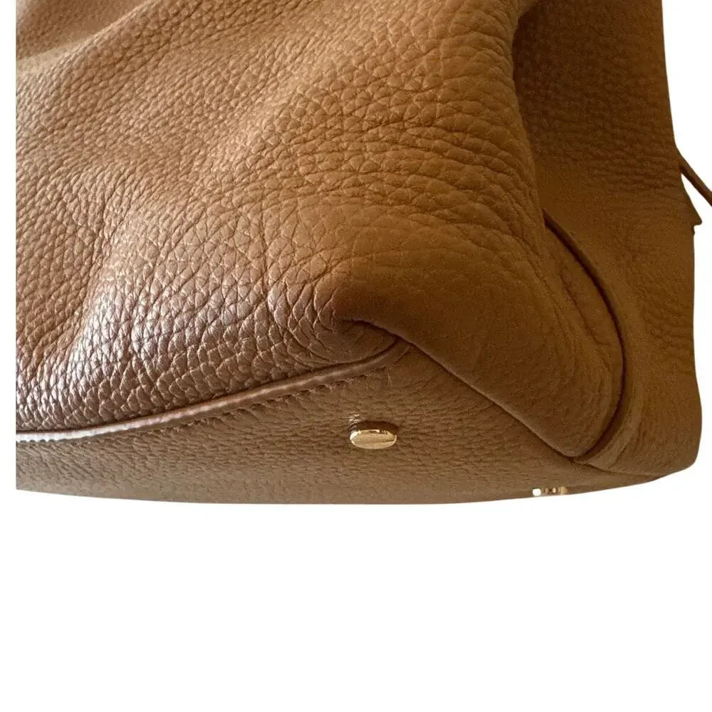 Tory Burch Pebbled Leather Chain Tote‎ Brown Camel Slouchy Bag